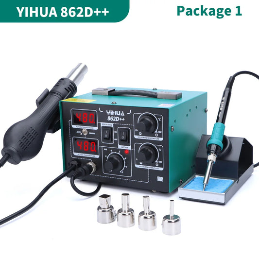 862D++ Soldering Iron Hot Air 2 in 1 Rework Station BGA SMD Phone Repair Welding Tool with Auto Manual Mode