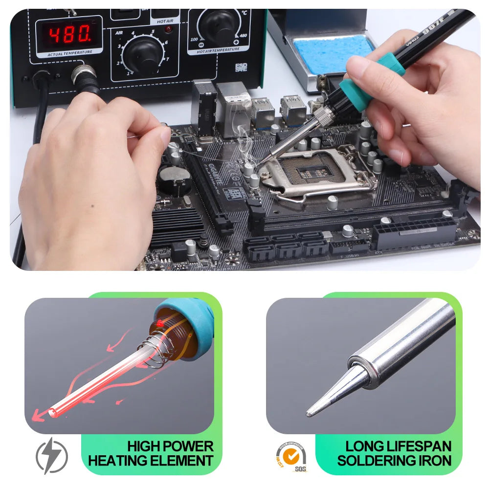 862D++ Soldering Iron Hot Air 2 in 1 Rework Station BGA SMD Phone Repair Welding Tool with Auto Manual Mode