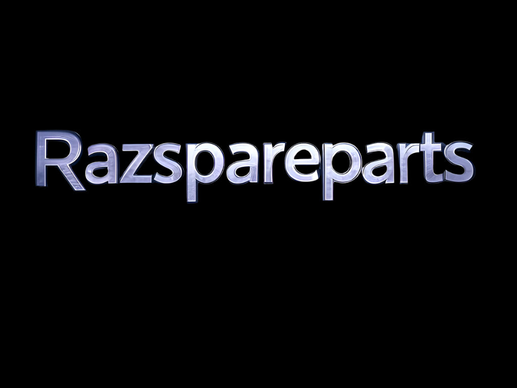 Text 'Razspareparts' in metallic silver on a black background