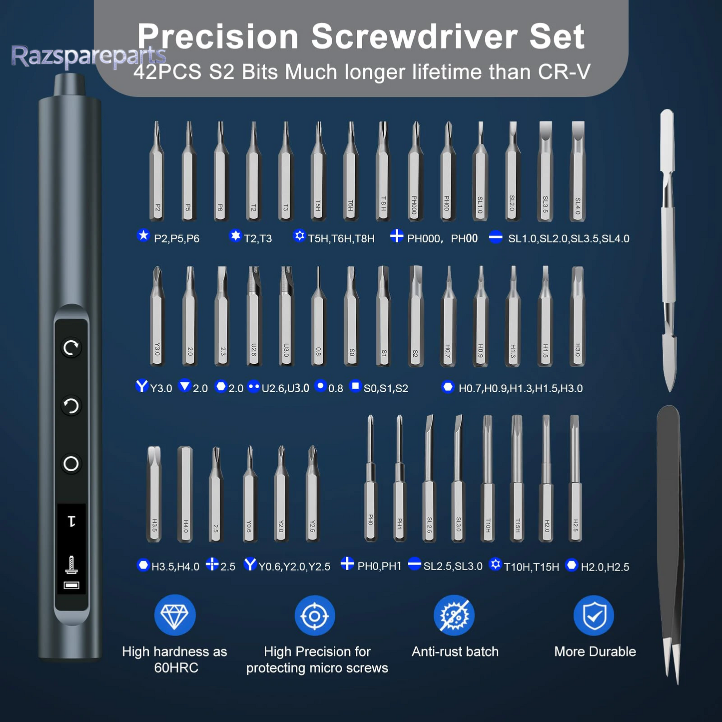 Galacok 49 in 1 Cordless Electric Screwdriver Set with S2 Magnetic Bits 5 Torque Settings Multi-Function Precision Power Tool