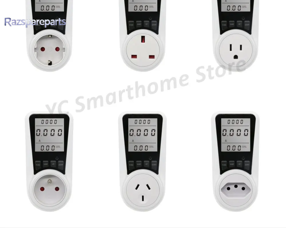 Digital Energy Meter Socket Wattmeter for Electricity Consumption Monitoring, EU US UK AU BR FR Plug-In Power Meter