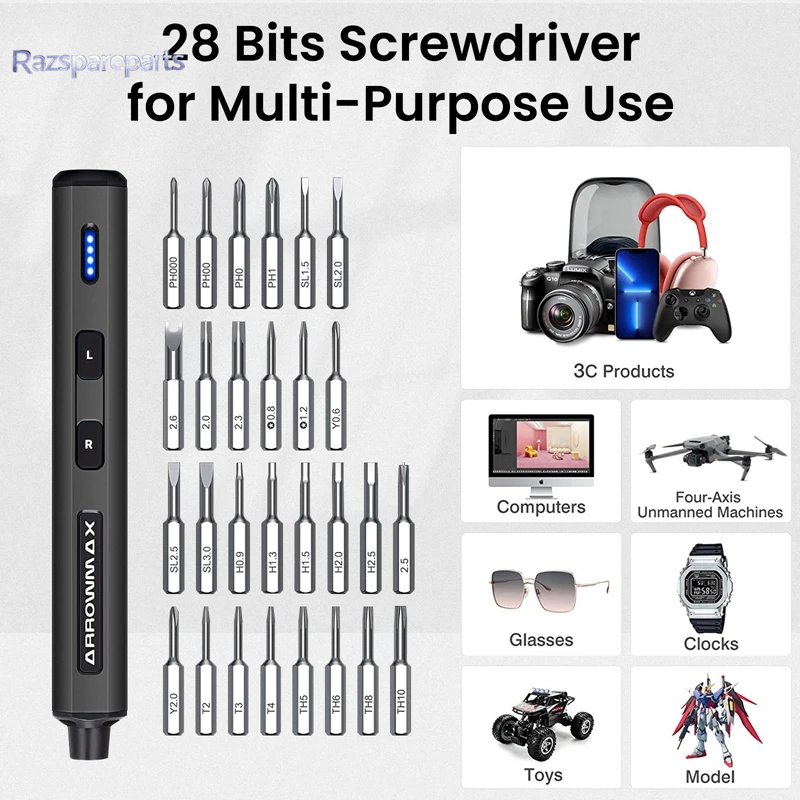 ARROWMAX Mini Electric Screwdriver Set 28 in 1 Magnetic Precision Bits (SES Mini Black) Rechargeable Cordless Screwdriver Kit